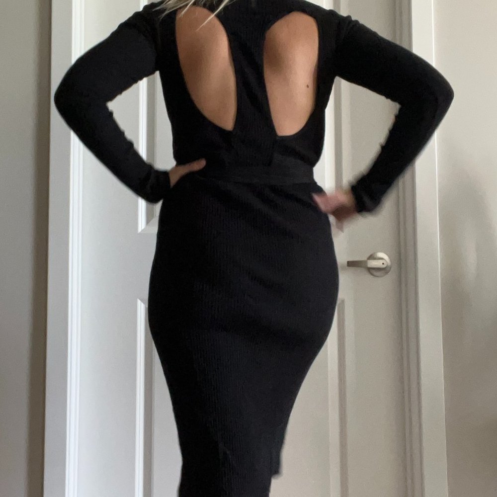 Zara Black Turtleneck Dress with Open Back M